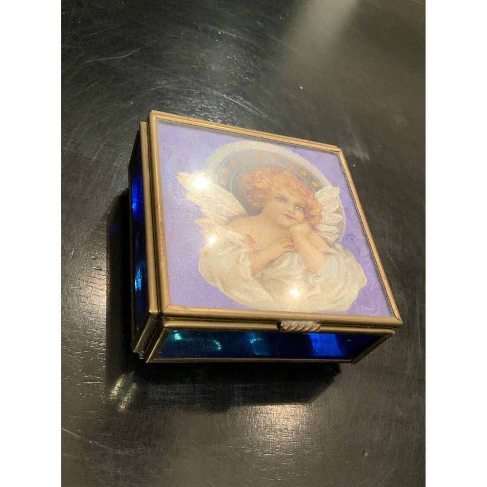 Thomas Cathey Angel Trinket Box 1993 Via Vermont Ltd. Brass & Glass